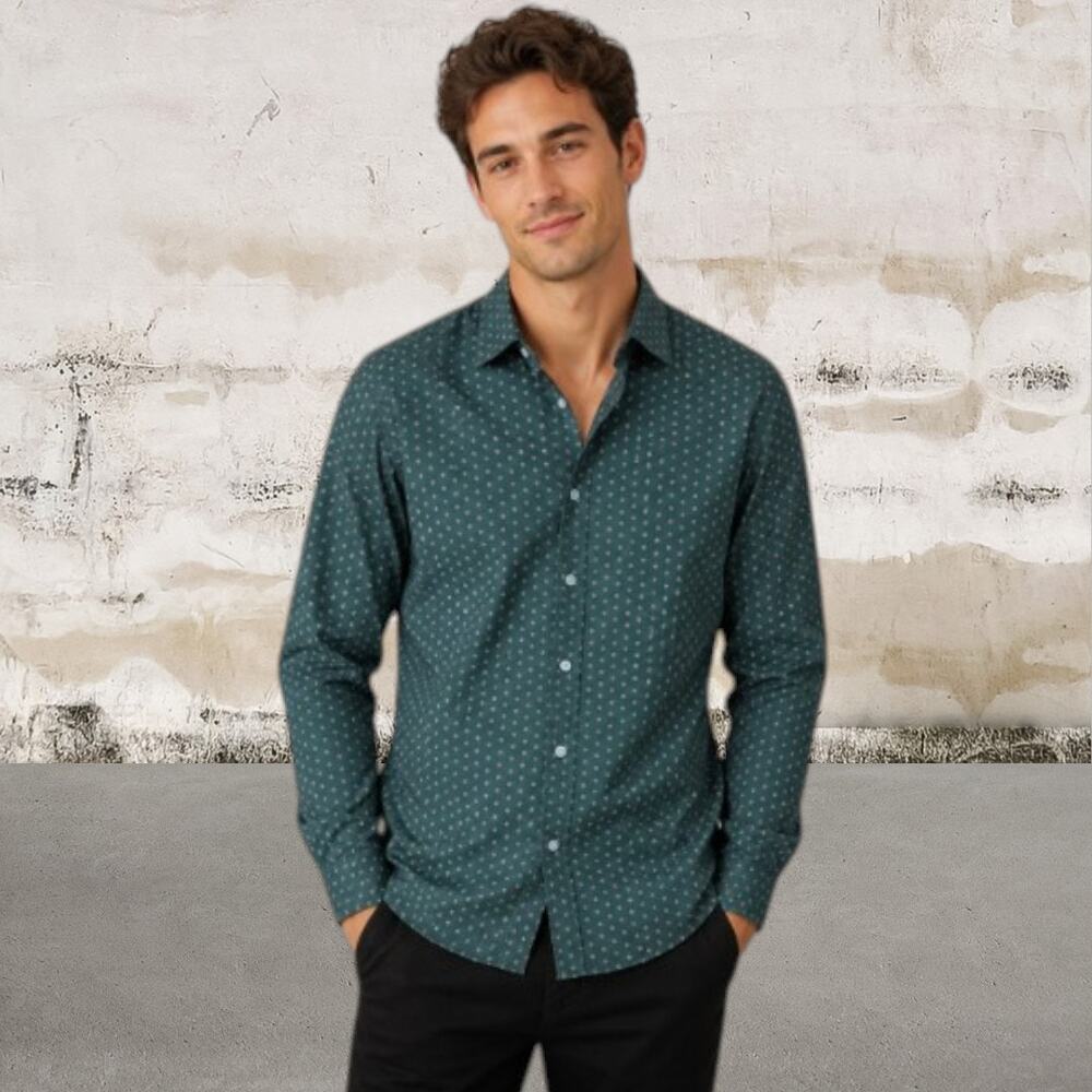 J. Crew Men's Green Button Down Slim Shirt with Geometric Pattern Size Small